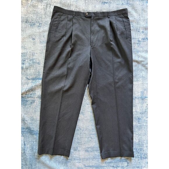 Zanella Charcoal Gray Duncan Pleated Front Cuffed Hem Wool Slacks 42 x 30 - Picture 1 of 7